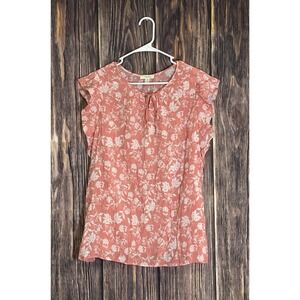 Como Blu Womens 2X Peasant Blouse Pink Peach Floral Tie Neck Pullover Top